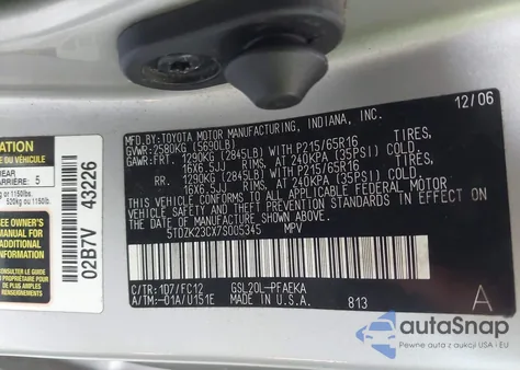 2007 Toyota Sienna Le from USA, damaged, VIN 5TDZK23CX7S005345